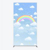 Aperturee - Aperturee Watercolor Rainbow in the Sky Rectangle Backdrop Pastel Clouds and Stars Baby Shower or Birthday Photo Booth Decor